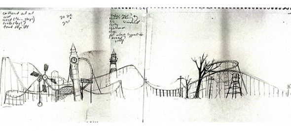 The rollercoaster in hand-drawn sketch form.