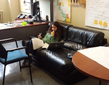 Maral, at work in her work-den