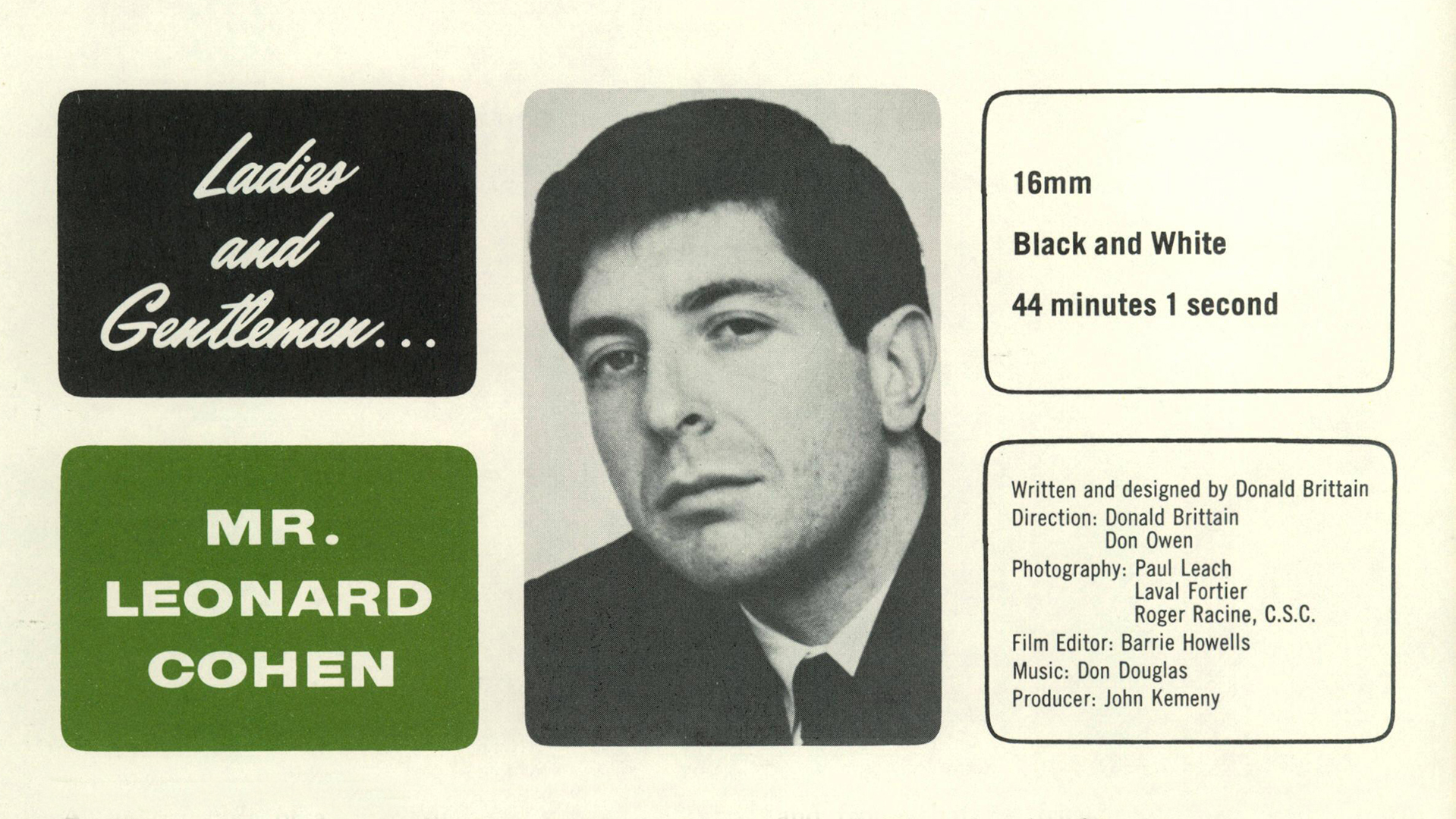 Ladies and Gentlemen, Mr. Leonard Cohen (1965) - IMDb